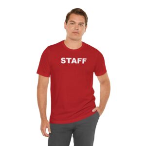 Bufftee STAFF Uniform T-Shirt Round Neck–Work Cotton Shirt-Event Staff 160g -Red